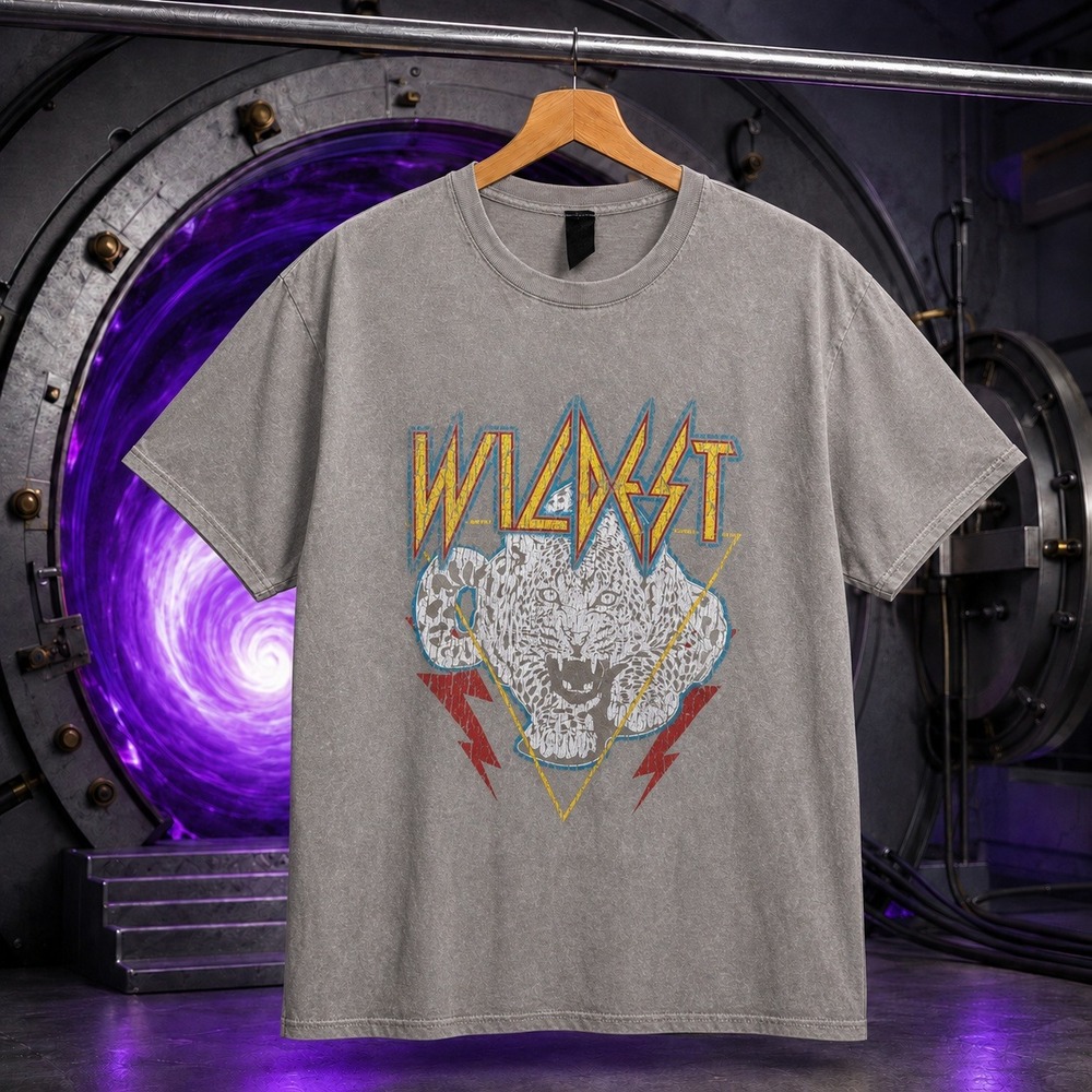 Wildest Leopard Graphic Tee Gray Acid Wash Oversized Rock Streetwear S/M
